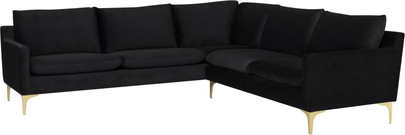 Anders Sectional Sofa (L-Shaped - Black with Gold Legs)