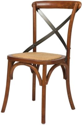 Cross Back Chair (Set of 2 - Brown with Rattan Seat )