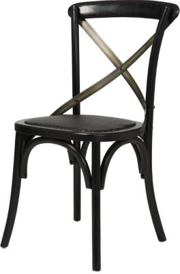 Cross Back Chair with Rattan Seat (Set of 2 - Black)