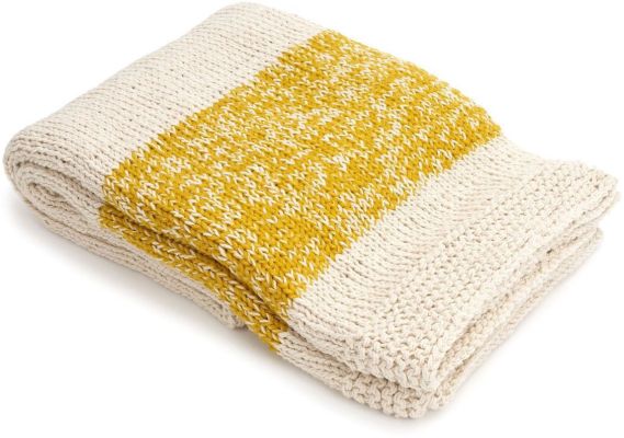 Cotton Throw with Stripe (Natural & Gold)