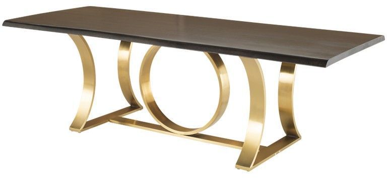 Orielle Dining Table (Short - Seared Oak with Gold Base)