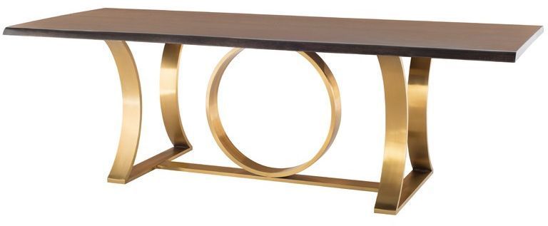 Orielle Dining Table (Medium - Seared Oak with Gold Base)