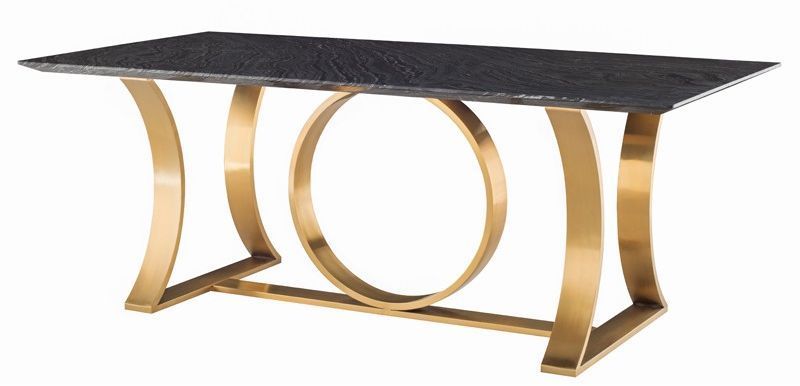 Orielle Dining Table (Black Wood Vein with Gold Base)