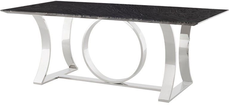 Orielle Dining Table (Black Wood Vein with Silver Base)