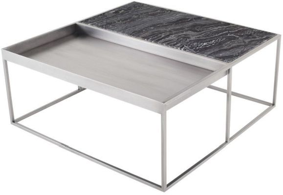 Corbett Coffee Table (Square - Black Wood Vein with Graphite Base)