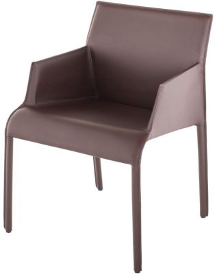 Delphine Dining Chair (Armrests - Brown Leather)