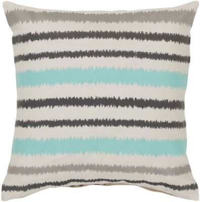 Ikat Stripe Pillow with Down Fill (Blue, Gray, Ivory)