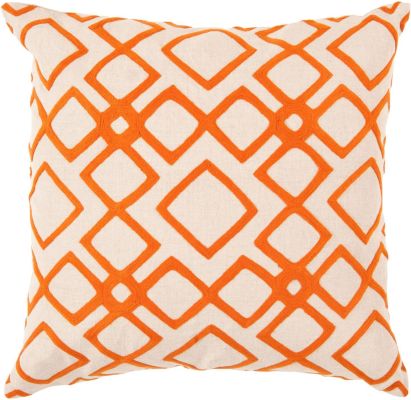 Geo Diamond Pillow with Down Fill (Ivory, Orange)