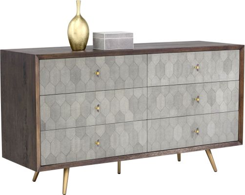 Aniston Dresser (Brown Leather & Wood with Antique Brass Base)