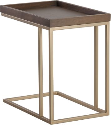 Arden C-Shaped End Table (Umber Brown Wood with Gold Base)