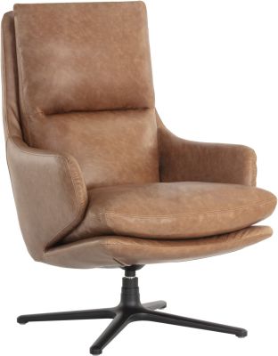 Cardona Swivel Lounge Chair (Black & Marseille Camel Leather)