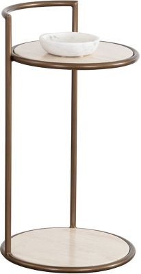 Parga Table d'Appoint (Bronze Rustique & Travertine Look)