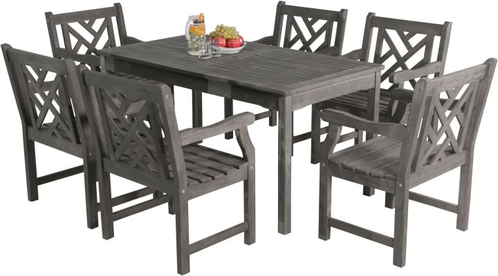 Laurentian 7 Piece Dining Set (Slotted Back & Straight Leg Table)