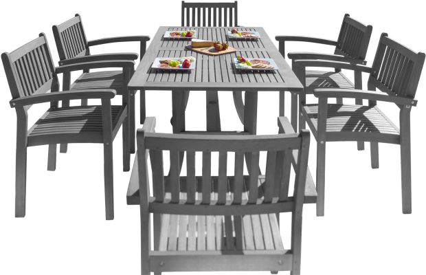 Laurentian 7 Piece Dining Set (Stacking Chair & Curved Leg Table)
