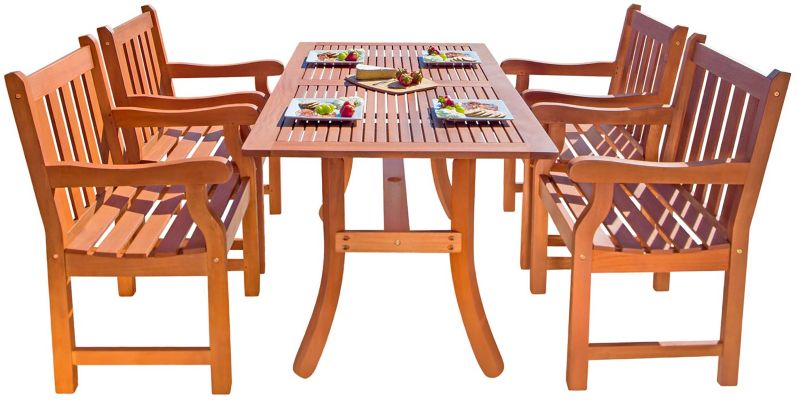 York 5 Piece Dining Set (Thick Slat Back & Curved Leg Table)
