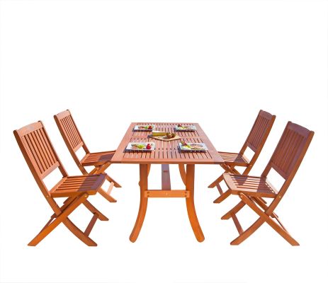 York 5 Piece Dining Set (Folding Chairs & Curved Leg Table)