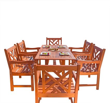 York 7 Piece Dining Set (Slotted Back & Curved Leg Table)