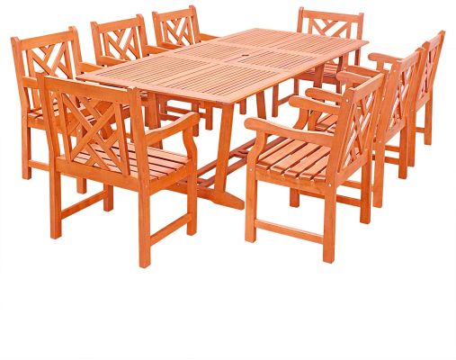 York 9 Piece Dining Set (Slotted Back & Extendable Table)