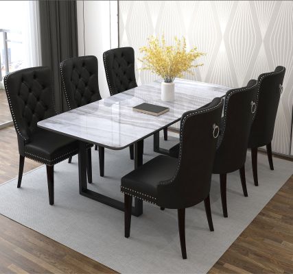 Gavin & Rizzo 7 Piece Dining Set (Black Table & Black Faux Leather Chair)