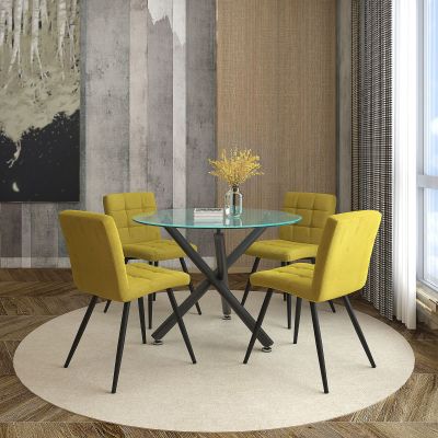 Suzette 5 Piece Dining Set (Black Table & Mustard Chair)
