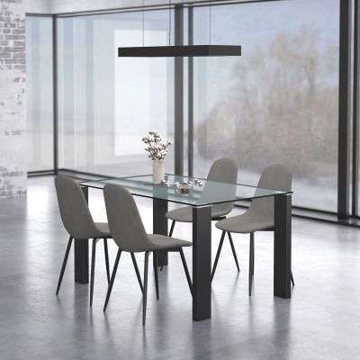 Vespa & Olly 5 Piece Dining Set (Black Table & Grey Chair)