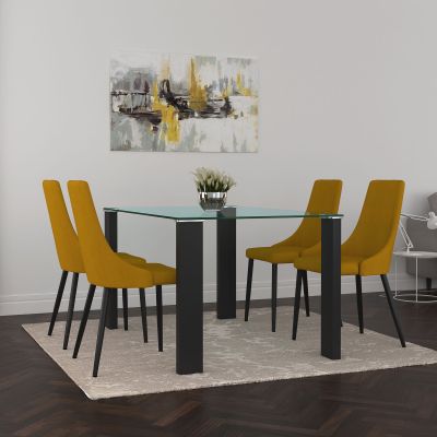 Vespa & Venice 5 Piece Dining Set (Black Table & Mustard Chair)
