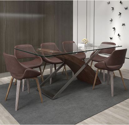 Veneta & Serano 7 Piece Dining Set (Walnut Table & Brown Chair)