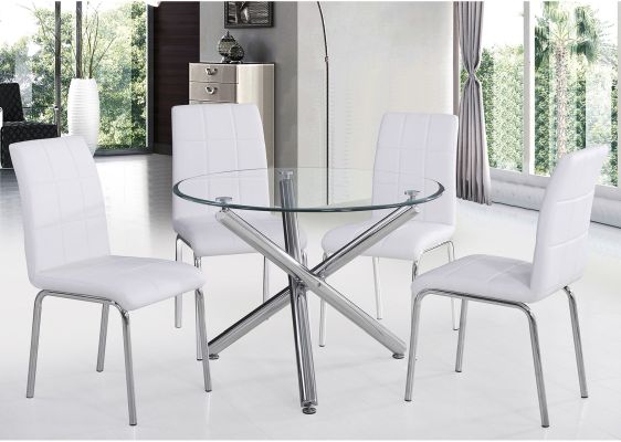 Solara II 5 Piece Dining Set (Chrome Table & White Chair)