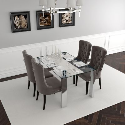 Frankfurt & Rizzo 5 Piece Dining Set (Chrome Table & Grey Chair)