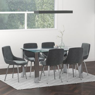 Frankfurt & Cassidy 7 Piece Dining Set (Chrome Table & Grey Chair)