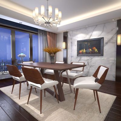 Drake & Hudson 7 Piece Dining Set (Walnut Table & White Chair)