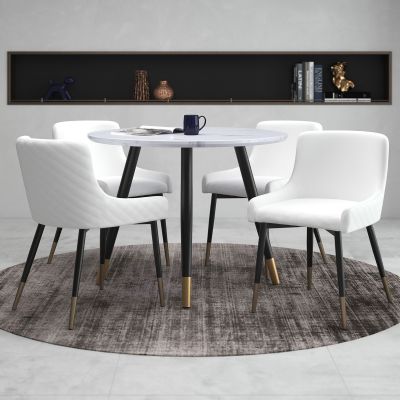 Emery & Xander 5 Piece Dining Set (White Table & White Chair)