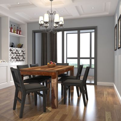 Krish & Clive 7 Piece Dining Set (Sheesham Table & Charcoal Chair)