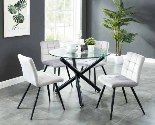 Suzette 5 Piece Dining Set (Black Table & Grey Chair)