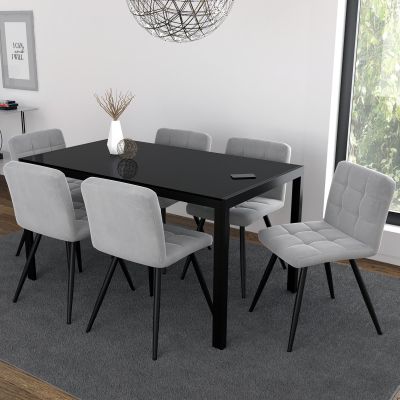 Contra & Suzette 7 Piece Dining Set (Black Table & Grey Chair)