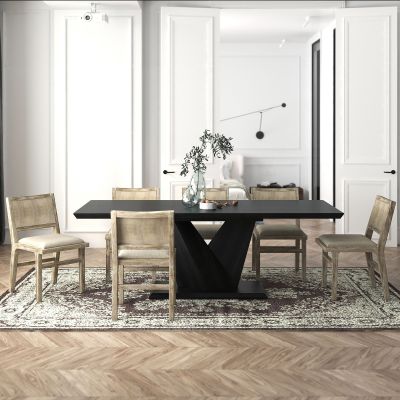 Eclipse & Clive 7 Piece Dining Set (Black Table & Beige Chair)
