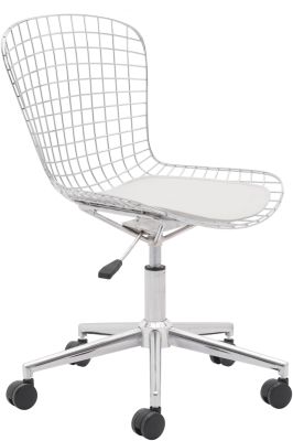 Wire Chaise de Bureau (Chrome avec Coussin Blanc)