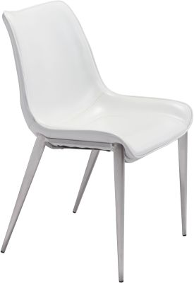Magnus Dining Chair (Set of 2 - White & Brushed Stainless Steel)