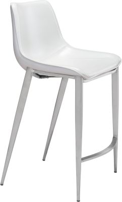 Magnus Counter Chair (Set of 2 - White & Silver)
