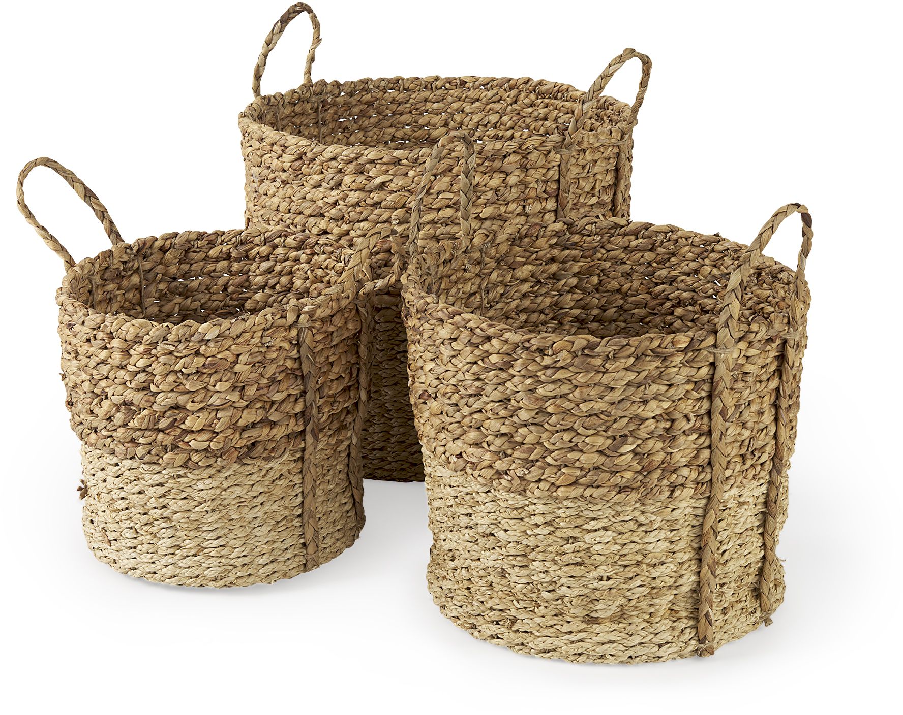 Morocco Basket with Handles (Set of 3 - Brown Two Tone Water Hyacinth &  Cornhusk Round)